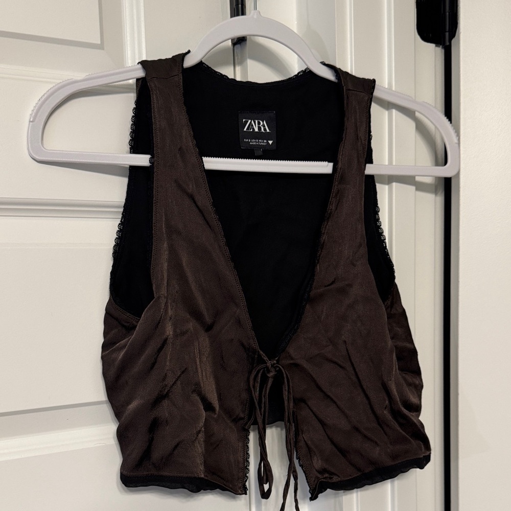 Zara Women's Dark Brown Tie-Front Tank Top